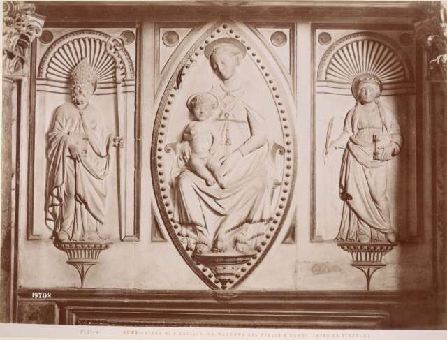 Alinari, Fratelli — Roma - Chiesa di S. Cecilia. La Madonna col figlio e santi (Mino da Fiesole) — insieme